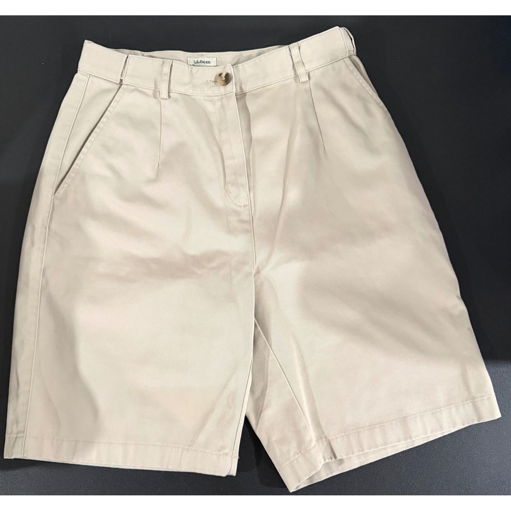 LL Bean Kids Khaki Chino Shorts Original Fit Tan Pleated Adjustable Waist Size 6